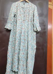 Sea Green & Maroon Floral Printed Kurti 44 Bust