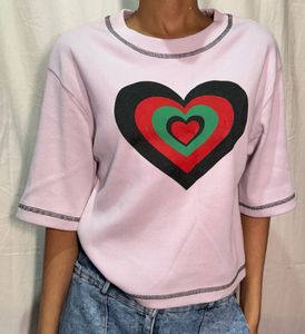 Knitted Heart Print Crop Top
