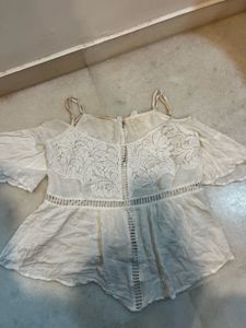Lace Trim Cold Shoulder Top