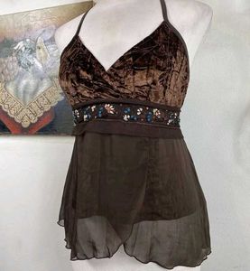 Brown Velvet Halter Top