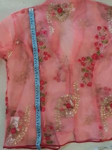 Diwali Pink Organza Embroidered Zipped Coat