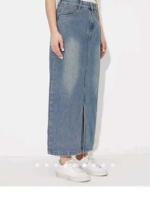 Long Denim Skirt with Slit