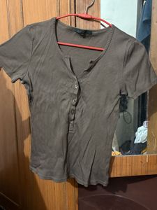 Brown Button-Down Top