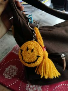 Big Smiley Yellow Crochet Keychain