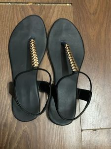 Black & Gold Thong Sandals