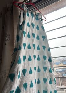White & Teal Print Sundress