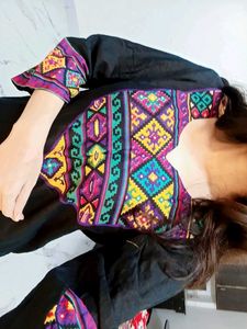 Ethnic Black Kurta With Colorful Paint Design