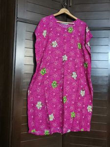 Women Pink Cotton Mix Floral Printed Kaftan Dress