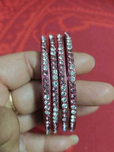 Pink Stone Bangles (Set of 4)