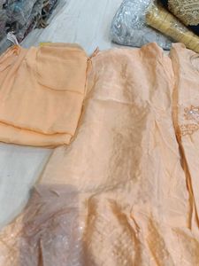 Peach Embroidered Sharara Party Wear Dress