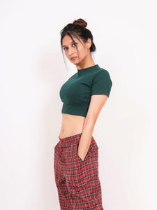 S - Burger Bae Round Neck Crop Baby Tee For Women