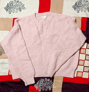 Light Pink Knit Fluffy Pullover Sweater