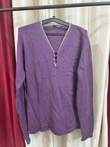 Purple V Shape Sweatshirt Pullover Sweater