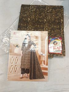 Brown Printed Dress Material