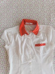 Polka Dot Collar White Top