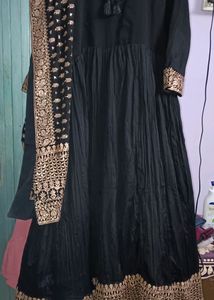 Black Ethnic Gown With Belt And Heavy Dupatta