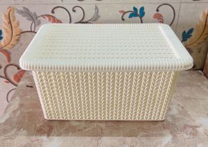 White Woven Storage Basket with Lid