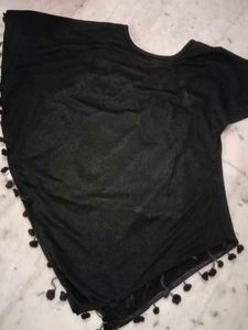 Black Graphic Pom-Pom Top