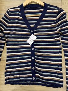 Striped Button-Down Cardigan