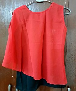 Athena Red Cut Sleeves Flutter Top