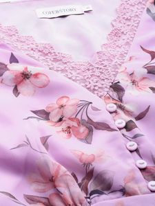 Lavender &amp; Brown Floral Print Front Slit Dress