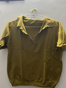 Vintage Olive Knit Polo Top
