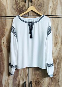 Boho Embroidered Tassel Blouse