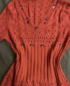 Y2K Coral Knit Top with Embellishments