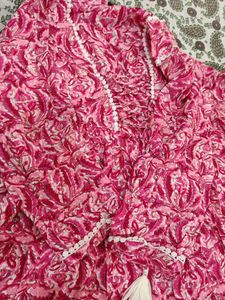 Pink Floral Print Peasant Dress