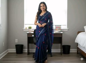 Elegant Navy Blue Ruffle Saree