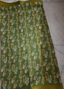 Odisha Handloom Olive Green Printed Cotton Saree