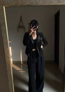 MANGO BLACK LEATHER & SUEDE BIKER JACKET