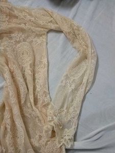 Peach Colour Lace Full Sleeve Top