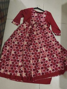 Maroon Printed Kurta Set