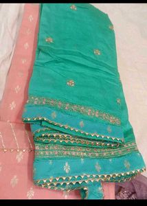 pink &amp; green embroidery dress material