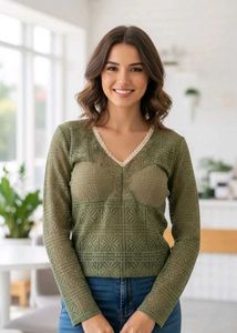 Olive Green Lace Long Sleeve Top