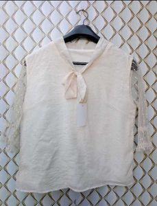 New With Tag Beige Bow Korean Premium Top
