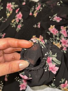Cute Flowers Black Peplum Top For Women.