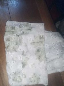 White And Green Hakoba Kurta With Lot Of Patterns