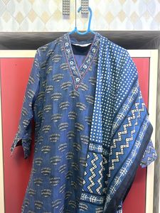 Blue Printed Kurti with Dupatta