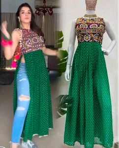 Party Wear Printed Navratri Green