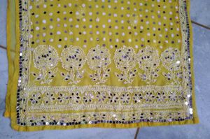 Yellow mirror work lakhnavi kurt