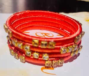 Orange &amp; Gold Beaded Bangle Set
