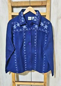 Vintage Embroidered Blue Jacket Size-46-48