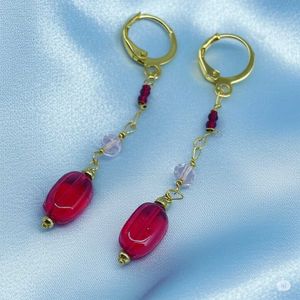 Red Beaded Dangle Earrings