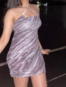 URBANIC Swirl Purple-Grey Tie Knot Dress