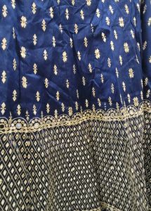 royal blue mirror work semi stitch bridal lengha