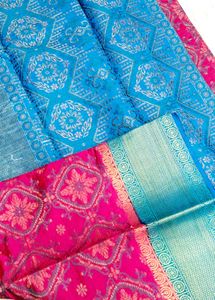Pink &amp; Blue Silk Saree