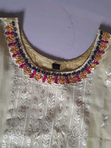 Yellow Embellished Kurti Pant Set
