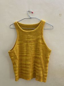 Urbanic Yellow Ribbed Knit Sleeveless Crop Top